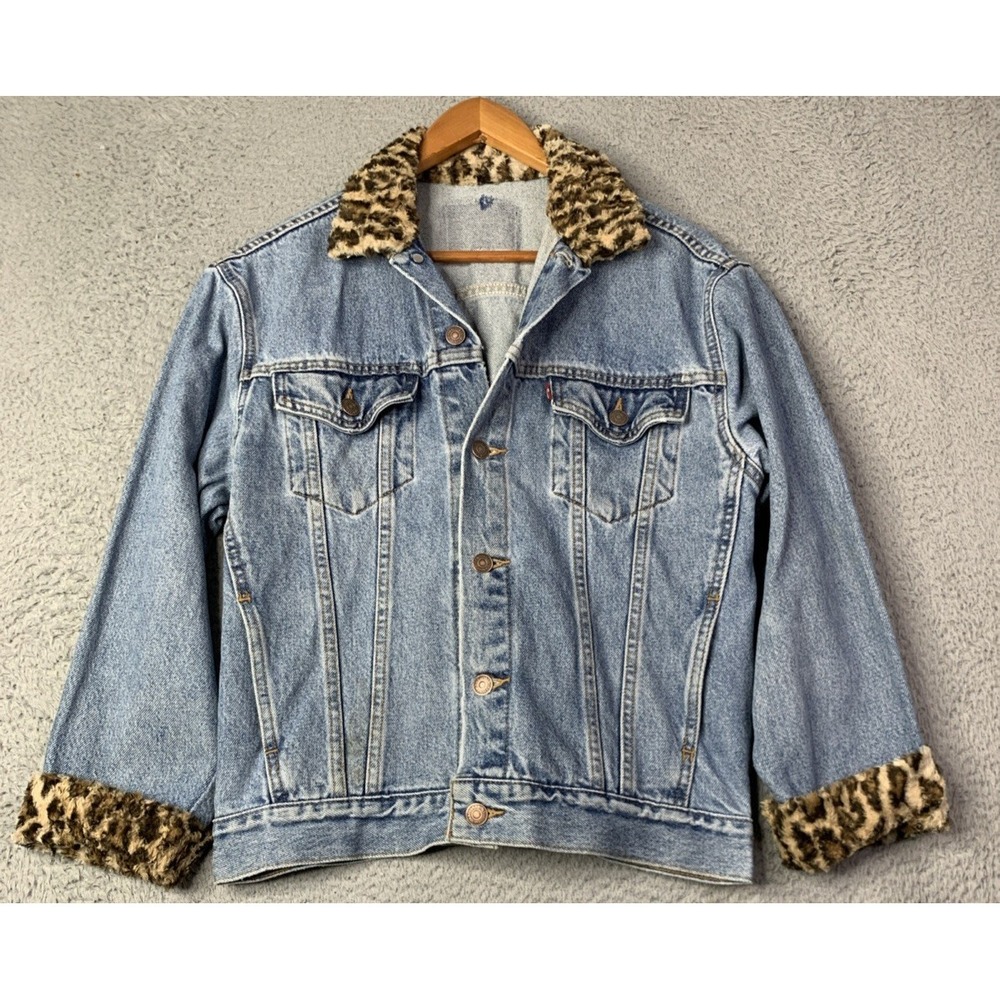 Reformation Levis Denim Jacket Womens Size Medium Collar and Cuffs Animal Print